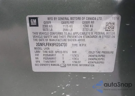 2015 Chevrolet Equinox 1Lt z USA, uszkodzony, nr VIN 2GNFLFEK9F6204706